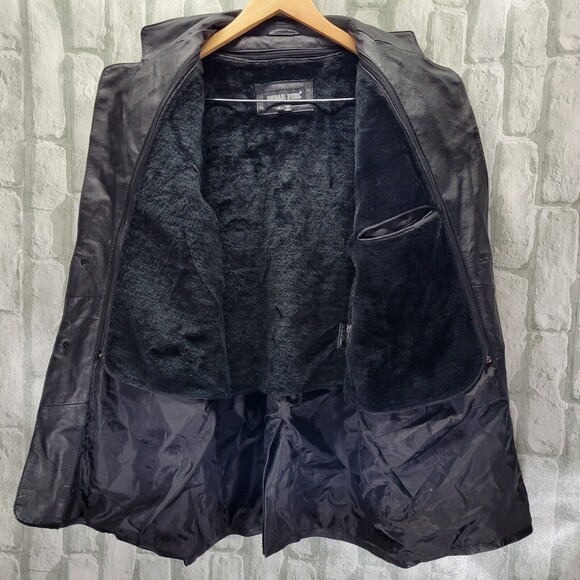 VTG Leather Western Sport Coat Jacket Rockabilly Removable Faux Fur Liner 44L - Picture 9 of 12